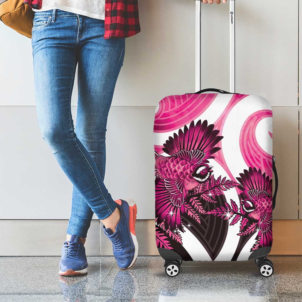 Piwakawaka New Zealand Matariki Luggage Cover Maori New Year Silver Fern Pink Galaxy