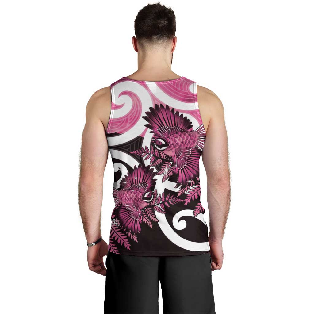 Piwakawaka New Zealand Matariki Men Tank Top Maori New Year Silver Fern Pink Galaxy