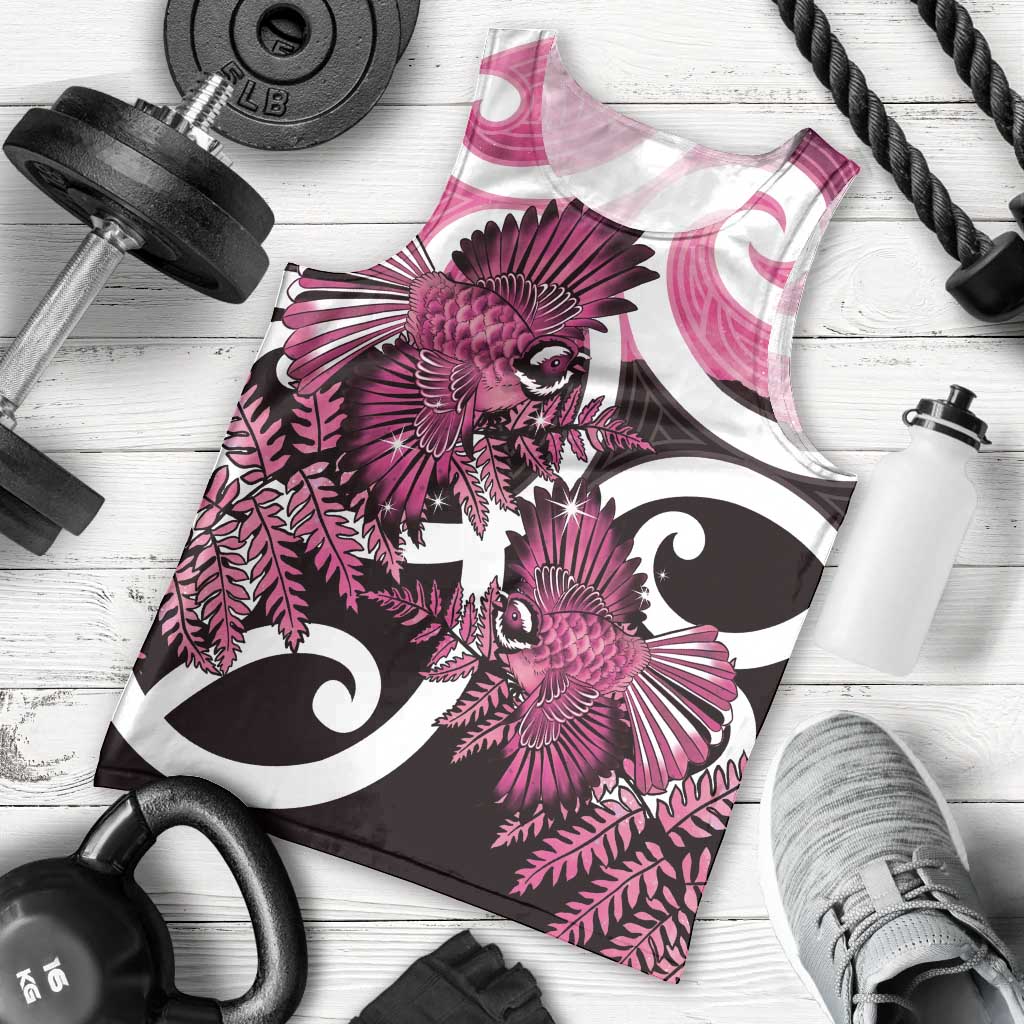 Piwakawaka New Zealand Matariki Men Tank Top Maori New Year Silver Fern Pink Galaxy