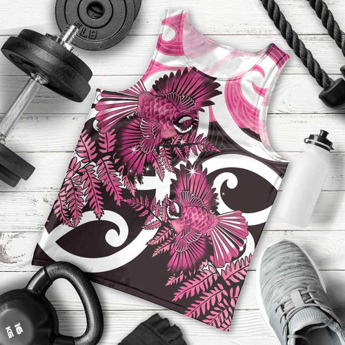 Piwakawaka New Zealand Matariki Men Tank Top Maori New Year Silver Fern Pink Galaxy