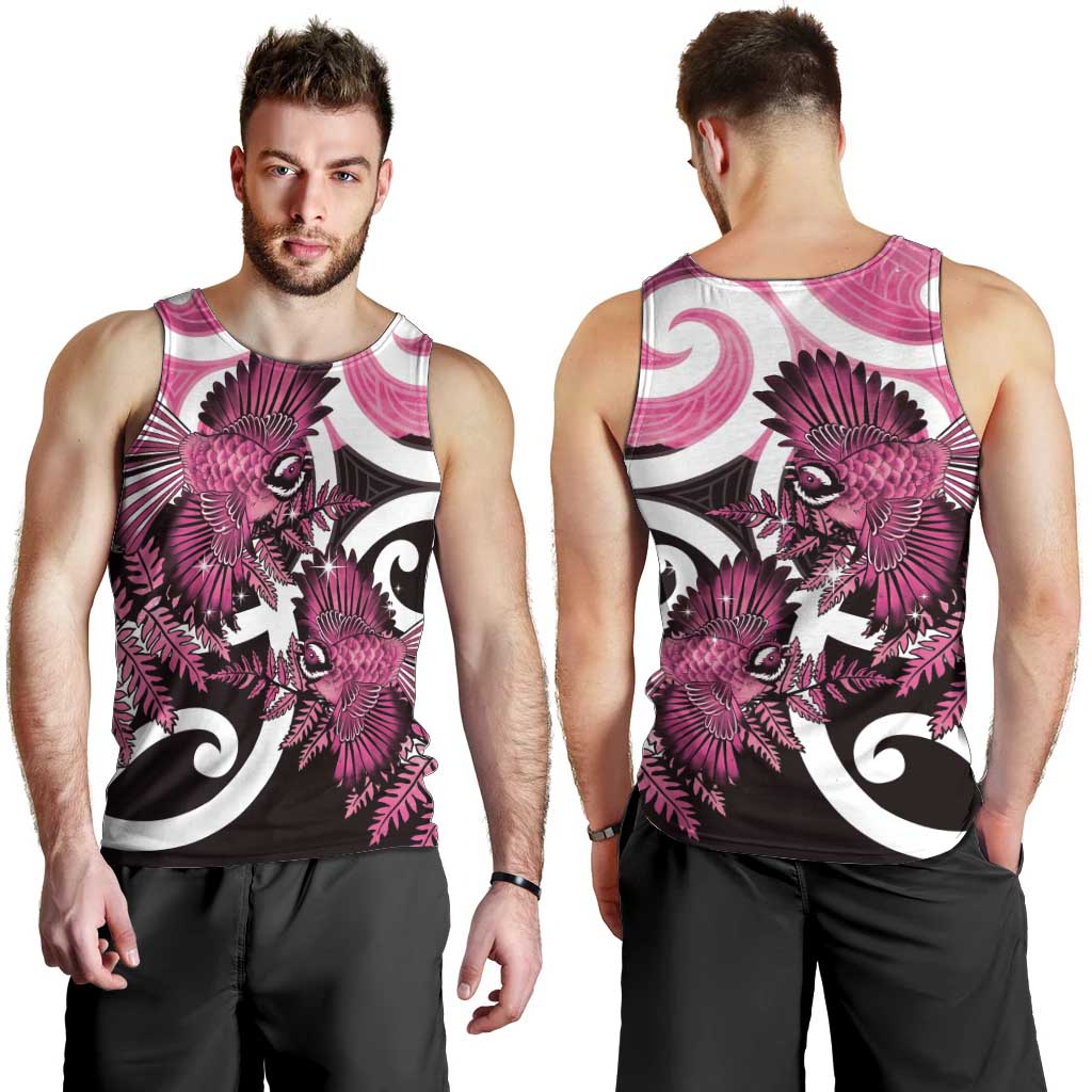 Piwakawaka New Zealand Matariki Men Tank Top Maori New Year Silver Fern Pink Galaxy