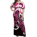 Piwakawaka New Zealand Matariki Off Shoulder Maxi Dress Maori New Year Silver Fern Pink Galaxy