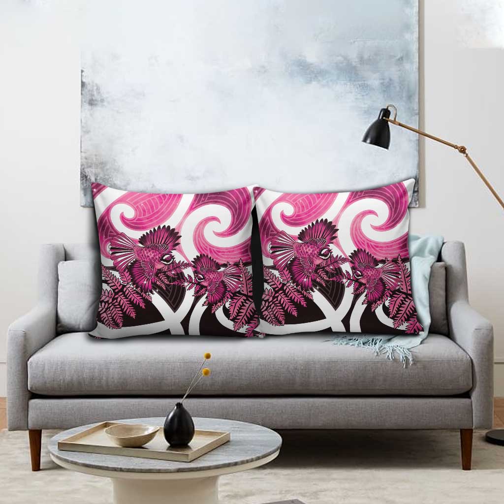 Piwakawaka New Zealand Matariki Pillow Cover Maori New Year Silver Fern Pink Galaxy