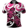 Piwakawaka New Zealand Matariki Polo Shirt Maori New Year Silver Fern Pink Galaxy