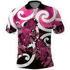 Piwakawaka New Zealand Matariki Polo Shirt Maori New Year Silver Fern Pink Galaxy