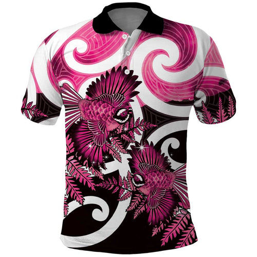 Piwakawaka New Zealand Matariki Polo Shirt Maori New Year Silver Fern Pink Galaxy