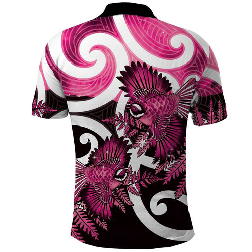 Piwakawaka New Zealand Matariki Polo Shirt Maori New Year Silver Fern Pink Galaxy