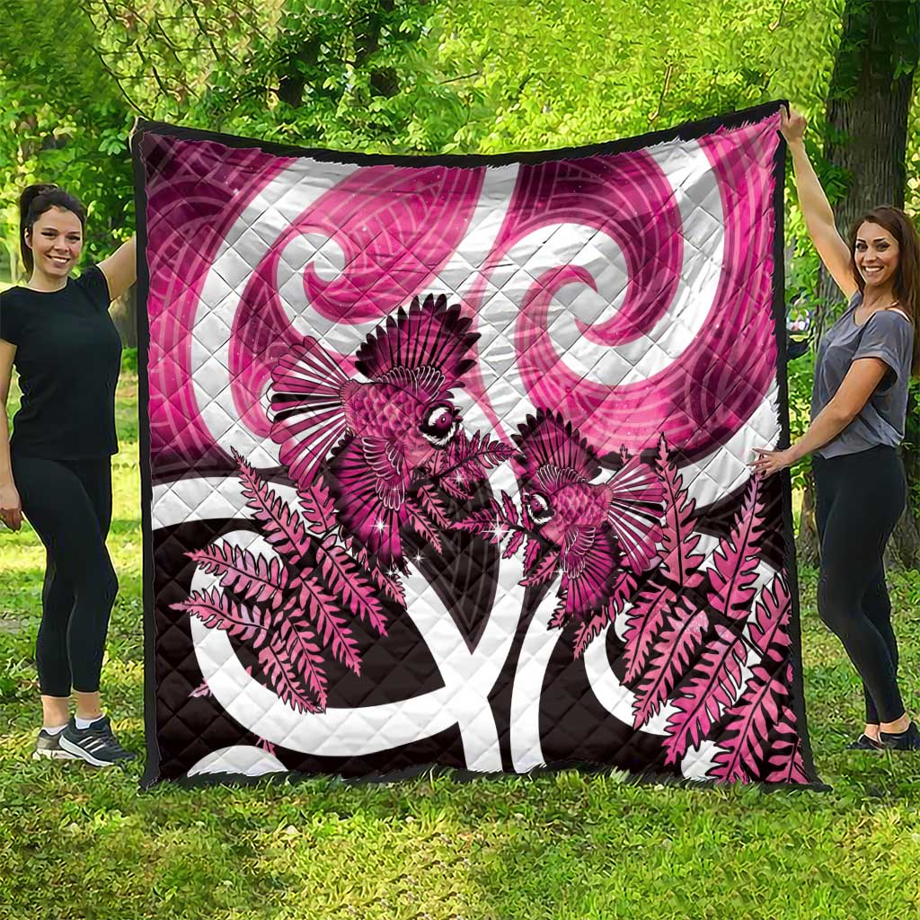 Piwakawaka New Zealand Matariki Quilt Maori New Year Silver Fern Pink Galaxy