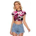 Piwakawaka New Zealand Matariki Raglan Cropped T Shirt Maori New Year Silver Fern Pink Galaxy
