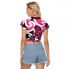 Piwakawaka New Zealand Matariki Raglan Cropped T Shirt Maori New Year Silver Fern Pink Galaxy