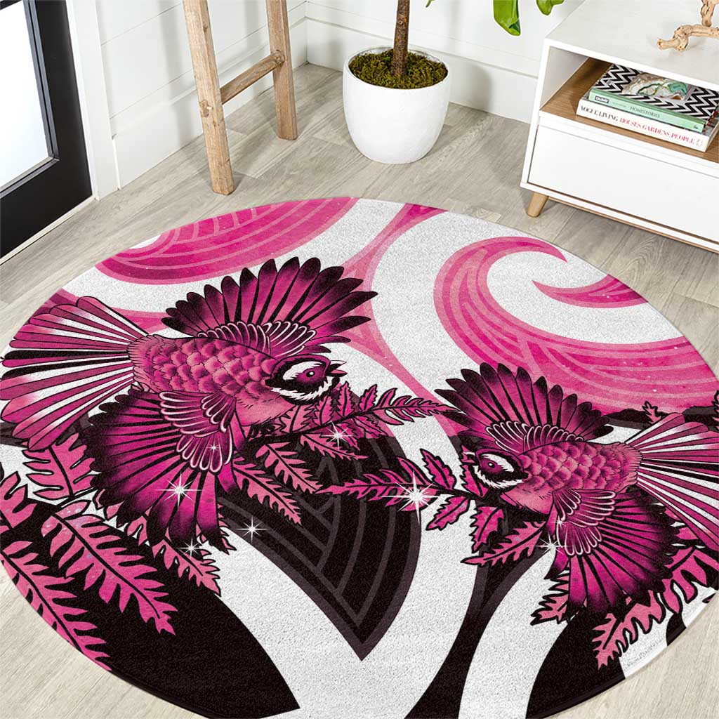 Piwakawaka New Zealand Matariki Round Carpet Maori New Year Silver Fern Pink Galaxy