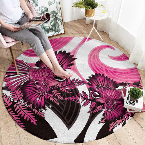 Piwakawaka New Zealand Matariki Round Carpet Maori New Year Silver Fern Pink Galaxy