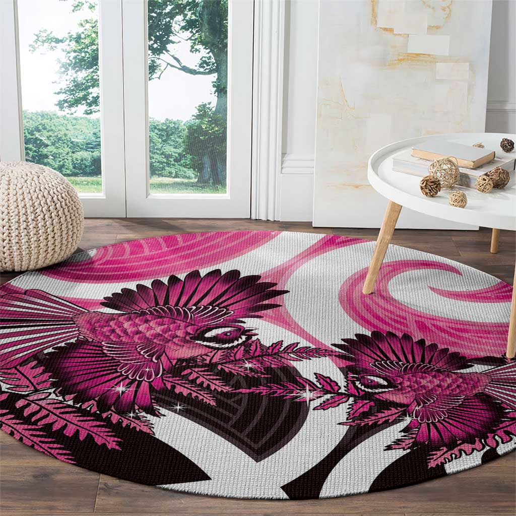 Piwakawaka New Zealand Matariki Round Carpet Maori New Year Silver Fern Pink Galaxy
