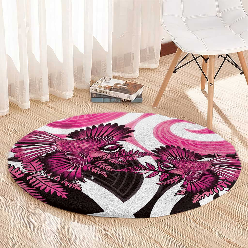 Piwakawaka New Zealand Matariki Round Carpet Maori New Year Silver Fern Pink Galaxy