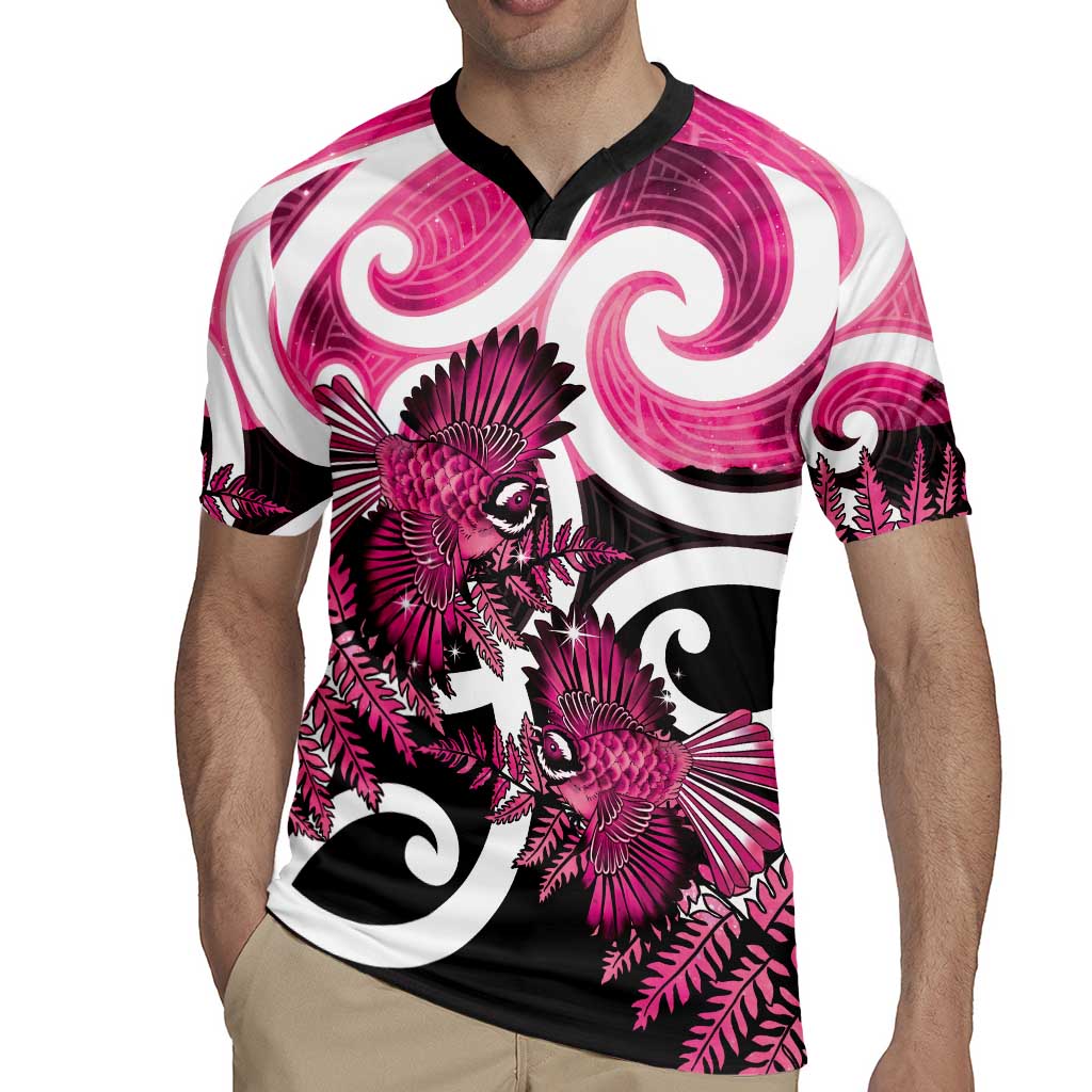 Piwakawaka New Zealand Matariki Rugby Jersey Maori New Year Silver Fern Pink Galaxy