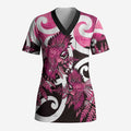Piwakawaka New Zealand Matariki Scrub Top Maori New Year Silver Fern Pink Galaxy