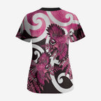Piwakawaka New Zealand Matariki Scrub Top Maori New Year Silver Fern Pink Galaxy