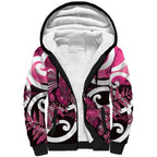 Piwakawaka New Zealand Matariki Sherpa Hoodie Maori New Year Silver Fern Pink Galaxy