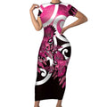 Piwakawaka New Zealand Matariki Short Sleeve Bodycon Dress Maori New Year Silver Fern Pink Galaxy