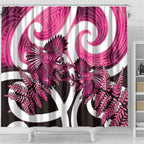 Piwakawaka New Zealand Matariki Shower Curtain Maori New Year Silver Fern Pink Galaxy