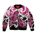 Piwakawaka New Zealand Matariki Sleeve Zip Bomber Jacket Maori New Year Silver Fern Pink Galaxy