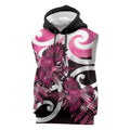 Piwakawaka New Zealand Matariki Sleeveless Hoodie Maori New Year Silver Fern Pink Galaxy