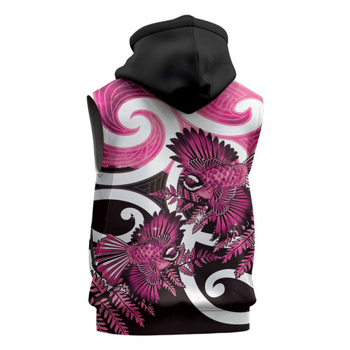 Piwakawaka New Zealand Matariki Sleeveless Hoodie Maori New Year Silver Fern Pink Galaxy