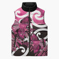 Piwakawaka New Zealand Matariki Sleeveless Puffer Jacket Maori New Year Silver Fern Pink Galaxy