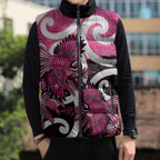 Piwakawaka New Zealand Matariki Sleeveless Puffer Jacket Maori New Year Silver Fern Pink Galaxy