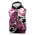 Piwakawaka New Zealand Matariki Sleeveless Zip Hoodie Maori New Year Silver Fern Pink Galaxy