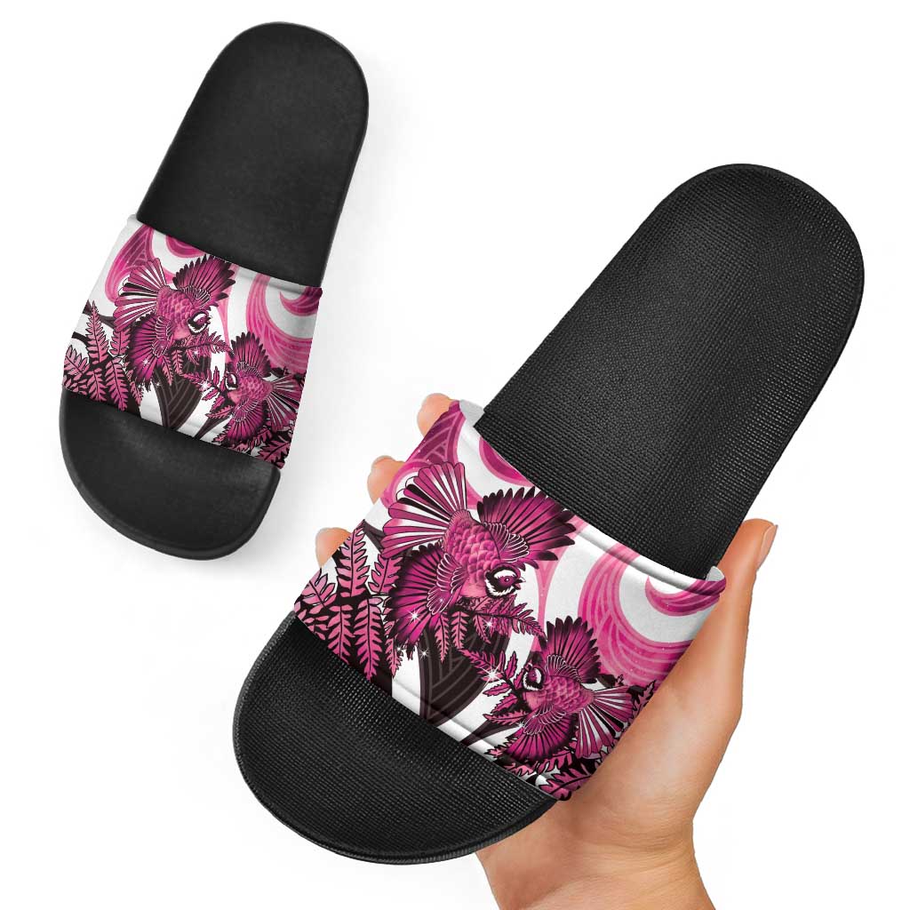 Piwakawaka New Zealand Matariki Slide Sandals Maori New Year Silver Fern Pink Galaxy