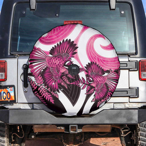 Piwakawaka New Zealand Matariki Spare Tire Cover Maori New Year Silver Fern Pink Galaxy