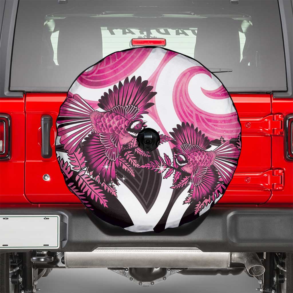 Piwakawaka New Zealand Matariki Spare Tire Cover Maori New Year Silver Fern Pink Galaxy