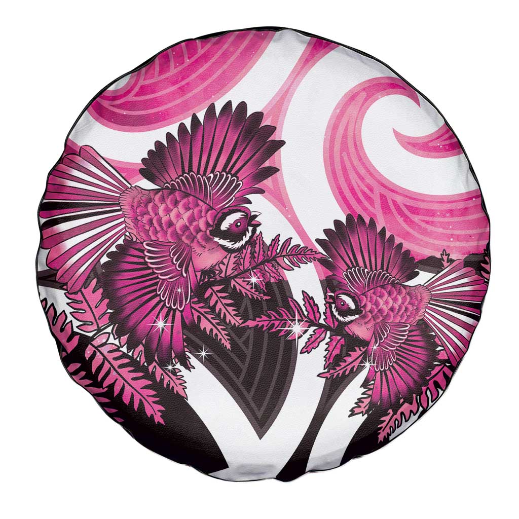 Piwakawaka New Zealand Matariki Spare Tire Cover Maori New Year Silver Fern Pink Galaxy
