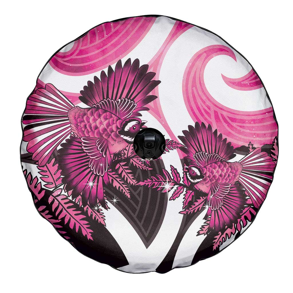 Piwakawaka New Zealand Matariki Spare Tire Cover Maori New Year Silver Fern Pink Galaxy