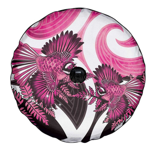 Piwakawaka New Zealand Matariki Spare Tire Cover Maori New Year Silver Fern Pink Galaxy