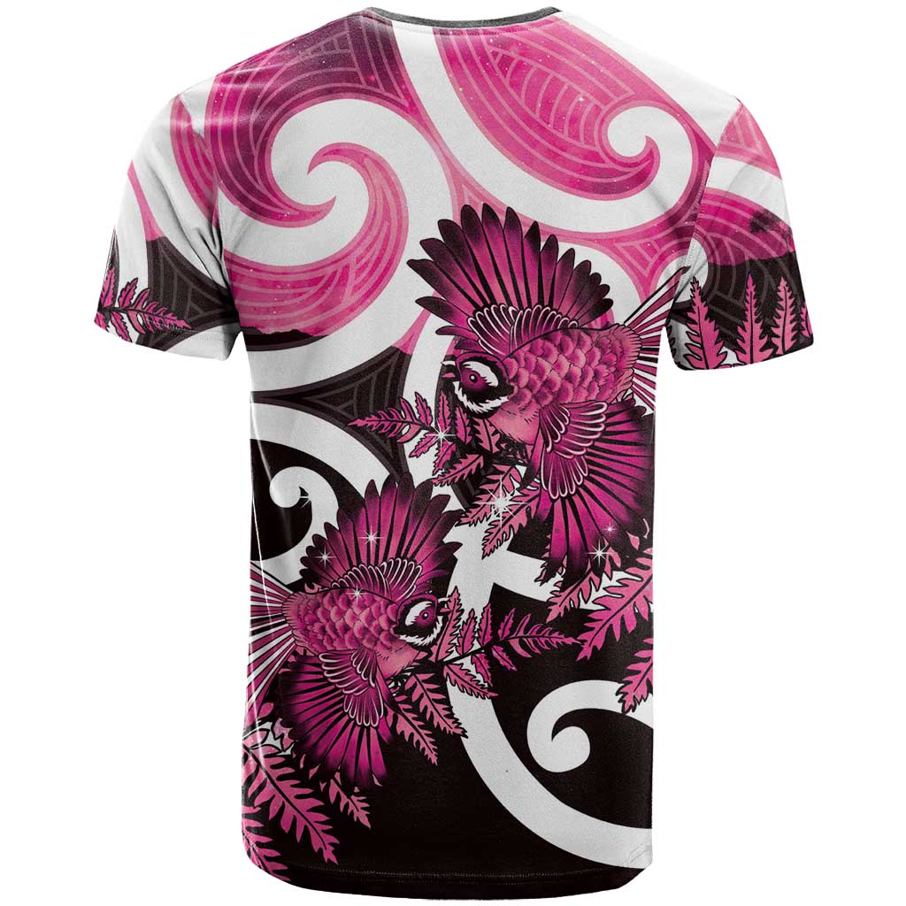 Piwakawaka New Zealand Matariki T Shirt Maori New Year Silver Fern Pink Galaxy