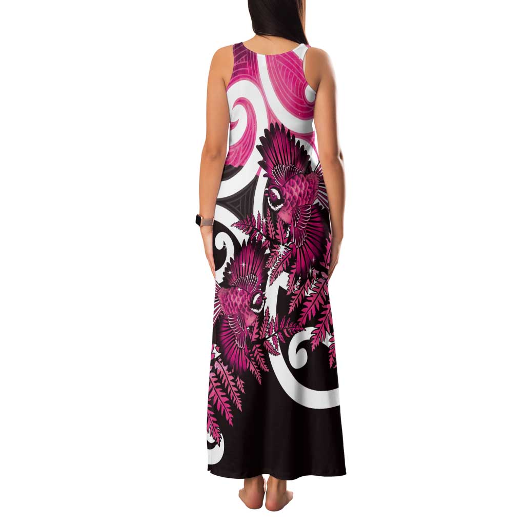 Piwakawaka New Zealand Matariki Tank Maxi Dress Maori New Year Silver Fern Pink Galaxy