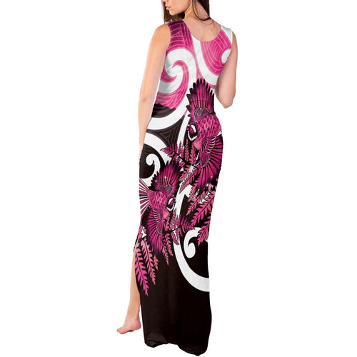 Piwakawaka New Zealand Matariki Tank Maxi Dress Maori New Year Silver Fern Pink Galaxy