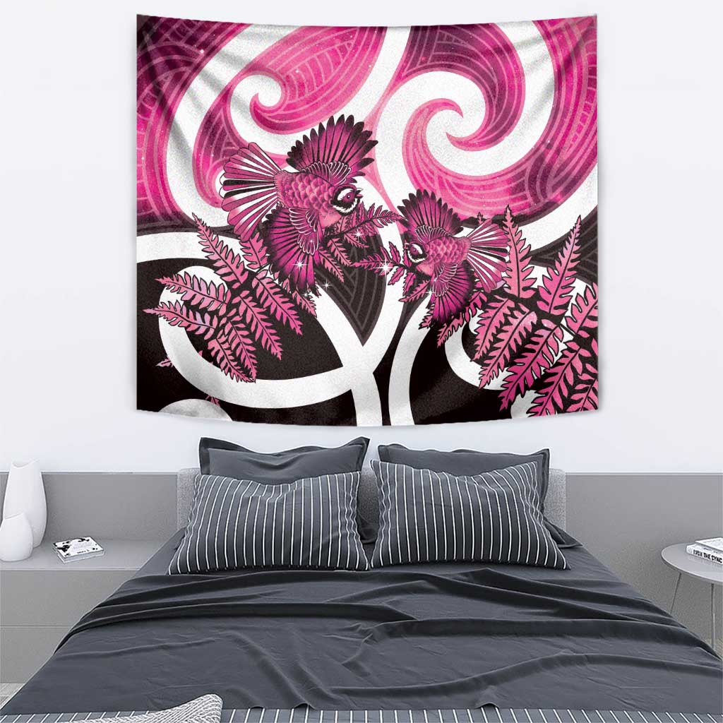 Piwakawaka New Zealand Matariki Tapestry Maori New Year Silver Fern Pink Galaxy