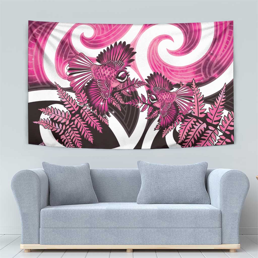 Piwakawaka New Zealand Matariki Tapestry Maori New Year Silver Fern Pink Galaxy
