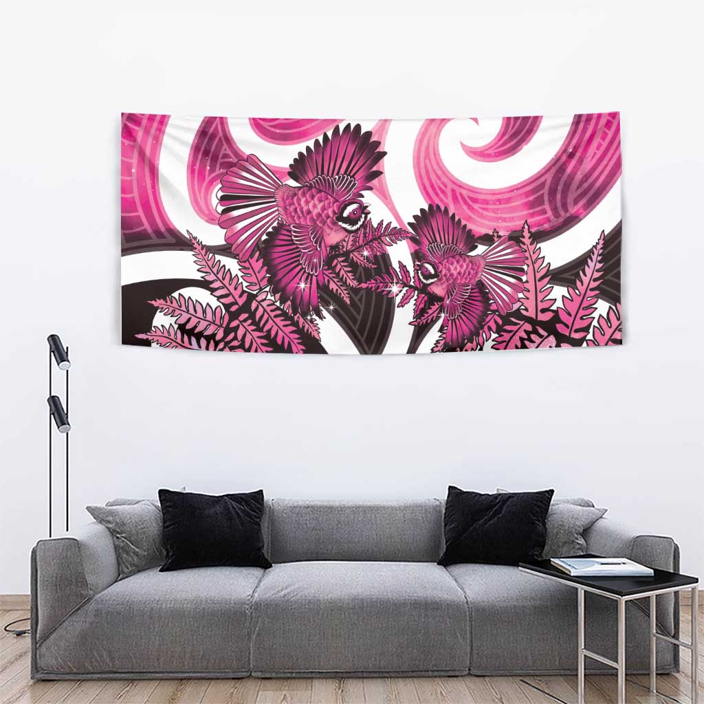 Piwakawaka New Zealand Matariki Tapestry Maori New Year Silver Fern Pink Galaxy