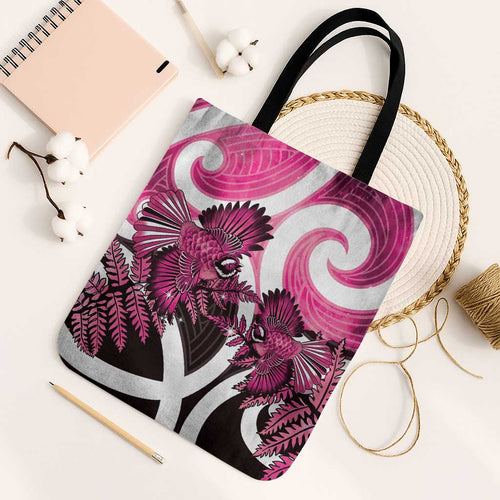 Piwakawaka New Zealand Matariki Tote Bag Maori New Year Silver Fern Pink Galaxy