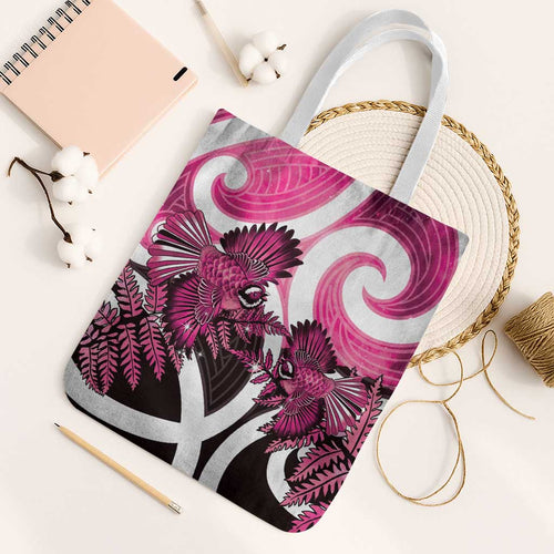 Piwakawaka New Zealand Matariki Tote Bag Maori New Year Silver Fern Pink Galaxy