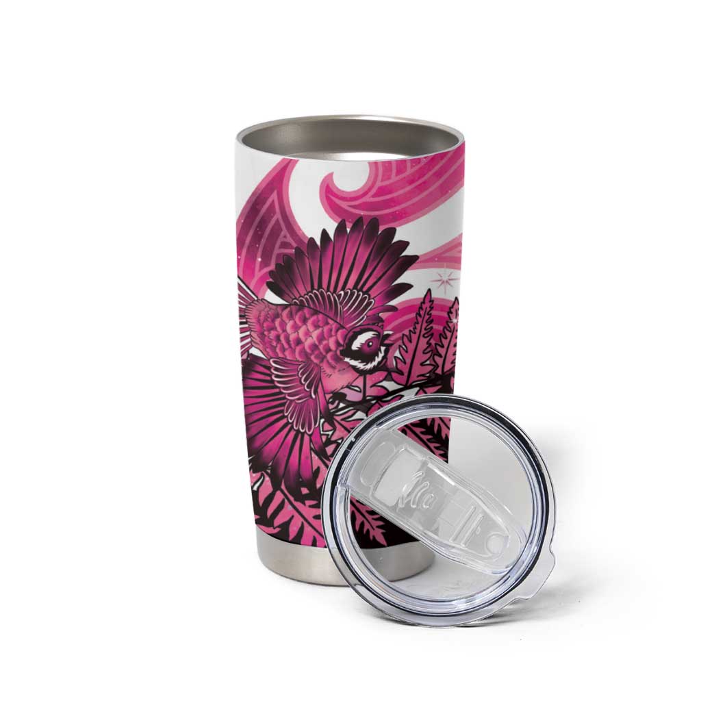 Piwakawaka New Zealand Matariki Tumbler Cup Maori New Year Silver Fern Pink Galaxy