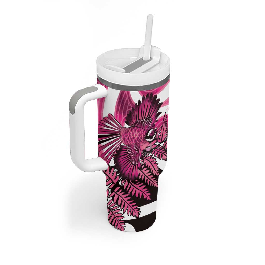 Piwakawaka New Zealand Matariki Tumbler With Handle Maori New Year Silver Fern Pink Galaxy