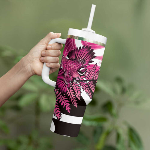 Piwakawaka New Zealand Matariki Tumbler With Handle Maori New Year Silver Fern Pink Galaxy