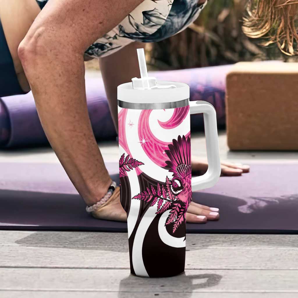 Piwakawaka New Zealand Matariki Tumbler With Handle Maori New Year Silver Fern Pink Galaxy