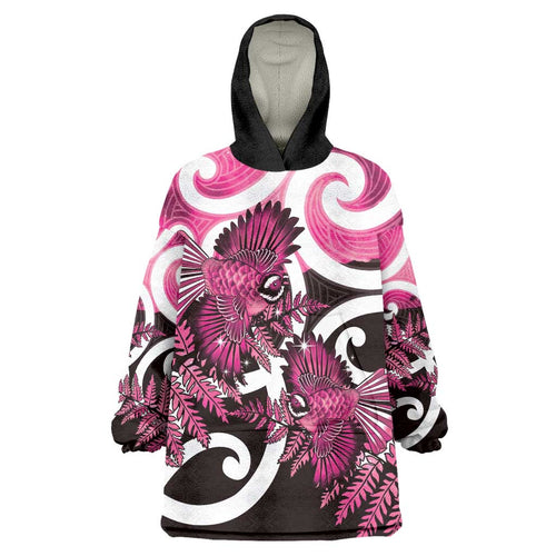 Piwakawaka New Zealand Matariki Wearable Blanket Hoodie Maori New Year Silver Fern Pink Galaxy