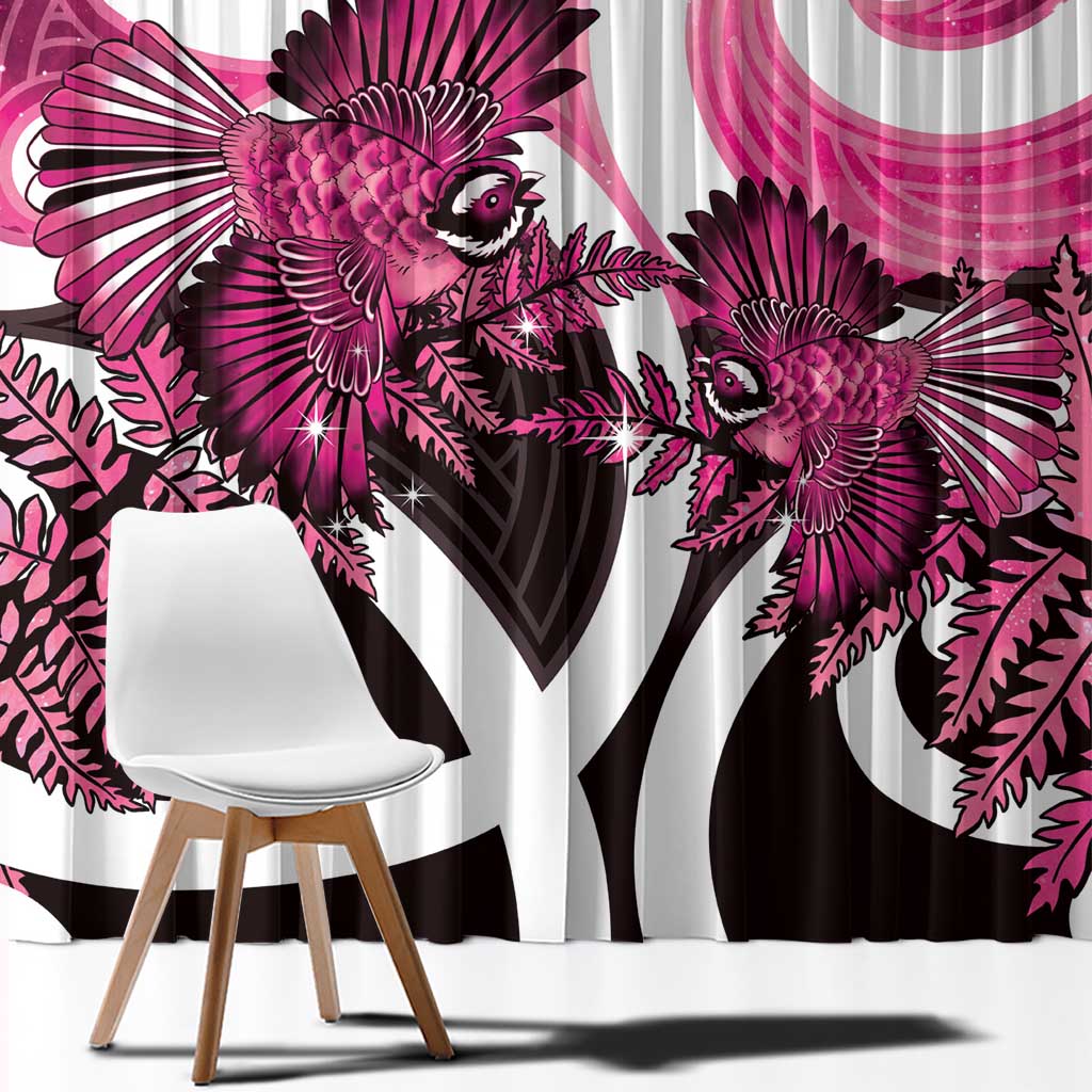 Piwakawaka New Zealand Matariki Window Curtain Maori New Year Silver Fern Pink Galaxy